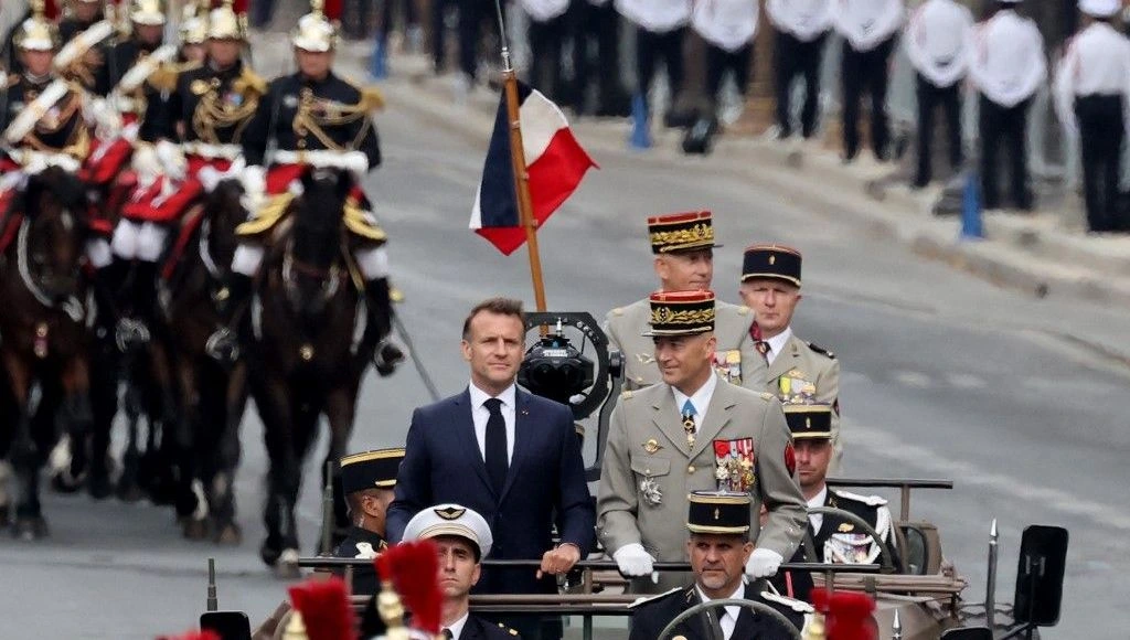 Arrivée du président Emmanuel Macron au défilé du 14 juillet