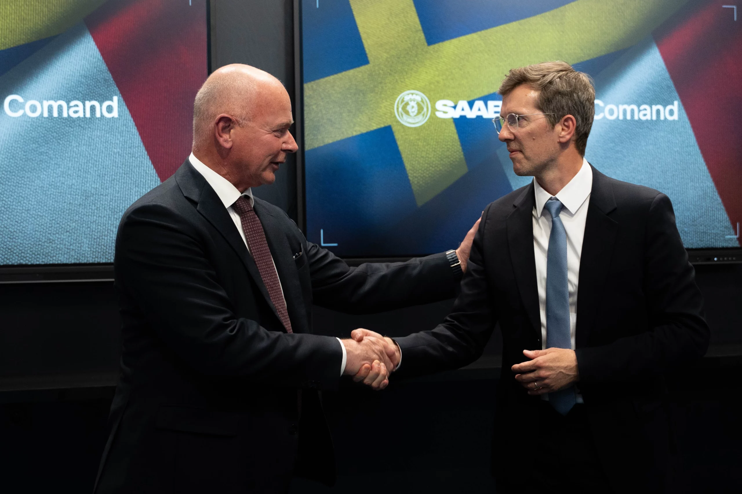 Saab CEO Micael Johansson and Comand AI CEO Loïc Mougeolle